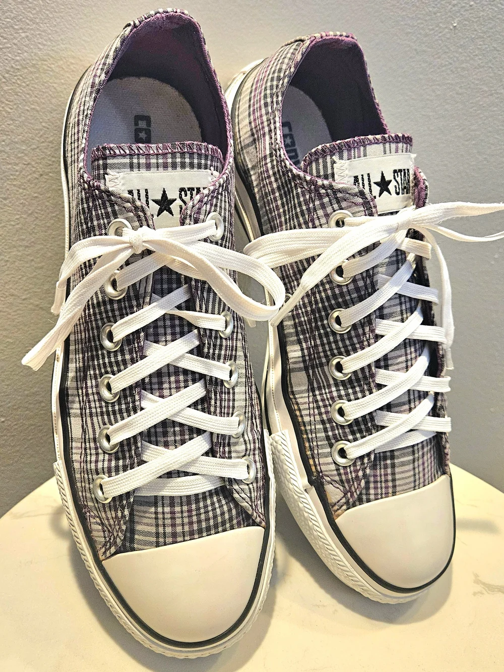 Converse Chuck Taylor Low Top Plaid Sneakers - White & Purple - Picture 2 of 12